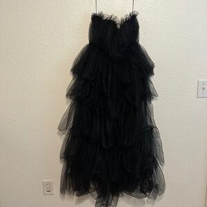Strapless Black Tulle Long Dress